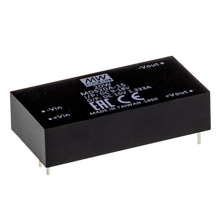 MEAN WELL MDS20 DC-DC Converter, 20V dc/ 4A Output, 9 - 18 V dc Input, 20W, +90°C Max Temp -40°C Min Temp [MDS20A-05]; 424-981