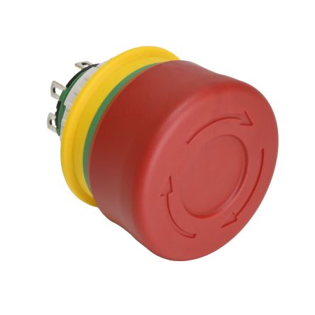 Idec XA1E Series Push Lock Turn Reset Emergency Stop Push Button, Panel Mount, 16mm Cutout, DPST, IP65, IP67, IP69K [XA1E-BV3SG02R]; 427-560