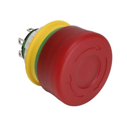 Idec XA1E Series Push Lock Turn Reset Emergency Stop Push Button, Panel Mount, 16mm Cutout, DPST, IP65, IP67, IP69K [XA1E-LV3SG02Q4R]; 427-563