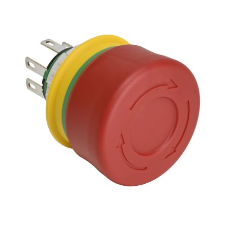 Idec XA1E Series Push Lock Turn Reset Emergency Stop Push Button, Panel Mount, 16mm Cutout, DPST, IP65, IP67, IP69K [XA1E-BV3SG02TR]; 427-572