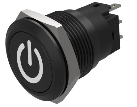 EAO Series 82 Series Push Button Switch, Momentary, Flush Mount, 19mm Cutout, SPST, SPST, IP65, IP67 [82-5951.1000.B002]; 427-582