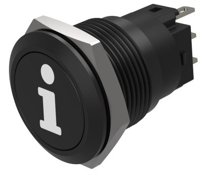 EAO Series 82 Series Push Button Switch, Momentary, Flush Mount, 19mm Cutout, SPST, SPST, IP65, IP67 [82-5951.1000.B004]; 427-583
