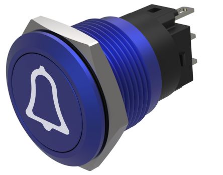 EAO Series 82 Series Push Button Switch, Momentary, Flush Mount, 19mm Cutout, SPST, SPST, IP65, IP67 [82-5451.1000.B005]; 427-586