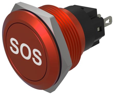 EAO Series 82 Series Push Button Switch, Momentary, Flush Mount, 22mm Cutout, SPST, SPST, IP65, IP67 [82-6751.1000.B015]; 427-588