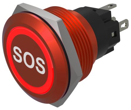 EAO Series 82 Series Illuminated Push Button Switch, Momentary, Flush Mount, 22mm Cutout, SPST, SPST, Red LED, 24V, [82-6751.1114.B015]; 427-589