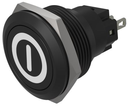 EAO Series 82 Series Push Button Switch, Momentary, Flush Mount, 22mm Cutout, SPST, SPST, IP65, IP67 [82-6951.1000.B001]; 427-591