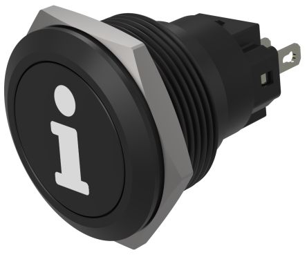 EAO Series 82 Series Push Button Switch, Momentary, Flush Mount, 22mm Cutout, SPST, SPST, IP65, IP67 [82-6951.1000.B004]; 427-594