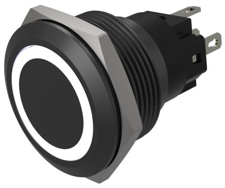 EAO Series 82 Series Illuminated Push Button Switch, Momentary, Flush Mount, 22mm Cutout, SPST, SPST, White LED, 24V, [82-6951.1154]; 427-598