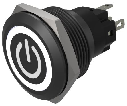 EAO Series 82 Series Illuminated Push Button Switch, Momentary, Flush Mount, 22mm Cutout, SPST, SPST, White LED, 24V, [82-6951.1154.B002]; 427-599