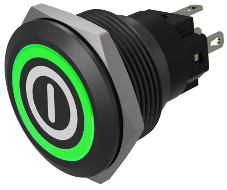EAO Series 82 Series Illuminated Push Button Switch, Maintained, Flush Mount, 22mm Cutout, SPST, SPST, Red/Green LED, [82-6951.21A4.B001]; 427-603
