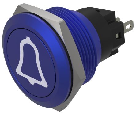 EAO Series 82 Series Push Button Switch, Momentary, Flush Mount, 22mm Cutout, SPST, SPST, IP65, IP67 [82-6451.1000.B005]; 427-605
