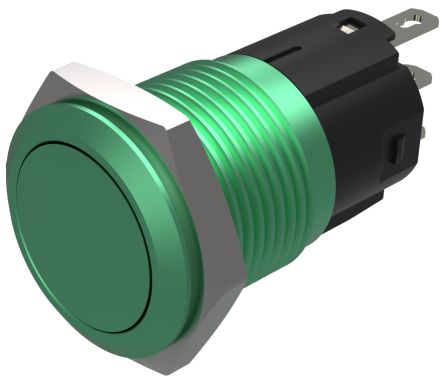 EAO Series 82 Series Push Button Switch, Momentary, Flush Mount, 16mm Cutout, SPST, SPST, IP65, IP67 [82-4851.1000]; 427-609