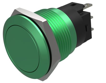 EAO Series 82 Series Push Button Switch, Maintained, Flush Mount, 19mm Cutout, SPST, SPST, IP65, IP67 [82-5851.2000]; 427-614