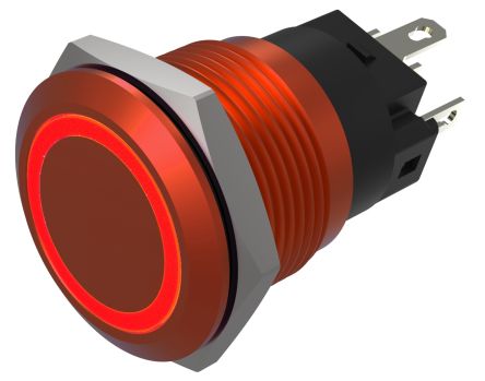 EAO Series 82 Series Illuminated Push Button Switch, Momentary, Flush Mount, 19mm Cutout, SPST, SPST, Red LED, 24V, [82-5751.1114]; 427-621