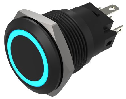 EAO Series 82 Series Illuminated Push Button Switch, Momentary, Flush Mount, 19mm Cutout, SPST, SPST, Blue LED, 24V, [82-5951.1124]; 427-627