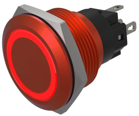 EAO Series 82 Series Illuminated Push Button Switch, Momentary, Flush Mount, 22mm Cutout, SPST, SPST, Red LED, 24V, [82-6751.1114]; 427-631