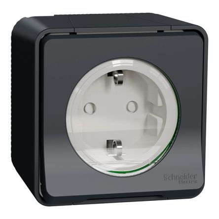 Schneider Electric Mureva Styl Black, White Plug Socket, 2P + E Poles, 16A, Indoor, Outdoor Use [MUR36034]; 428-683