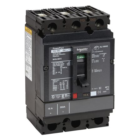 Schneider Electric, PowerPact MCCB 3P 125A, Breaking Capacity 18 kA, DIN Rail Mount [NHGL36125]; 428-690