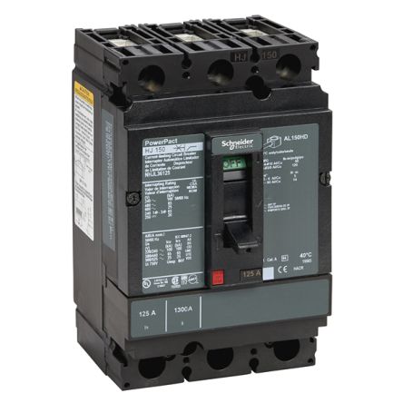 Schneider Electric, PowerPact MCCB 3P 125A, Breaking Capacity 18 kA, DIN Rail Mount [NHJL36125]; 428-699