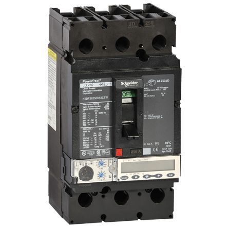 Schneider Electric, PowerPact MCCB 3P 250A, Breaking Capacity 18 kA, DIN Rail Mount [NJGF36250U53XTW]; 428-702