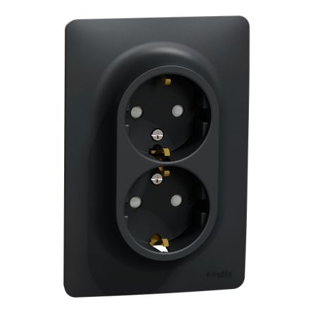 Schneider Electric Unica Black Plug Socket, 2P + E Poles, 16A, Indoor, Outdoor Use [NU206754]; 428-774