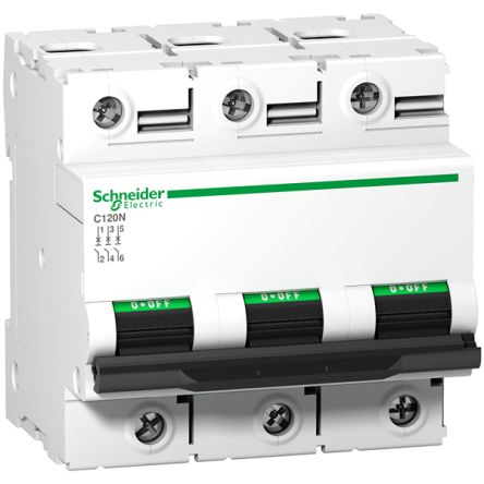 Schneider Electric Acti9 Electronic Circuit Breaker 63A 375V Acti9 C120, Clip-On Type B [A9N18348]; 428-826