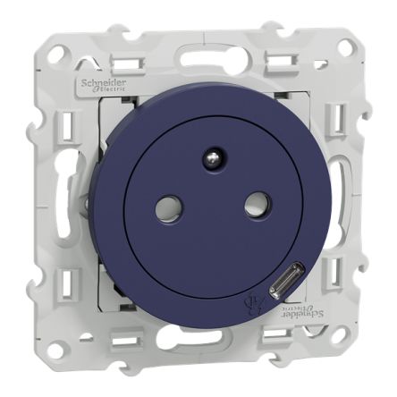 Schneider Electric Odace 2011 Blue, White Plug Socket, 2P + E Poles, 16A, USB-C [S550089]; 428-996