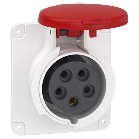 Schneider Electric, Mureva IP44 Grey Panel Mount 3P + N + E Industrial Power Socket, Rated At 16A, 415 V,With Phase [PKF16G435]; 429-051