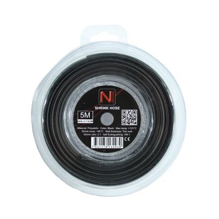 NEMIQ Heat Shrink Tube, Black 12.5mm Sleeve Dia. x 5m Length 2:1 Ratio, NHS Series [NHS-12.7-0-5M]; 433-099