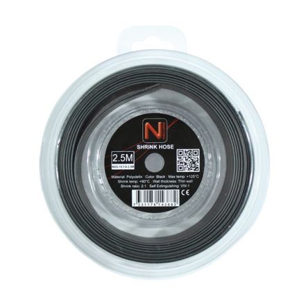 NEMIQ Heat Shrink Tube, Black 18.7mm Sleeve Dia. x 2.5m Length 2:1 Ratio, NHS Series [NHS-19.1-0-2.5M]; 433-101