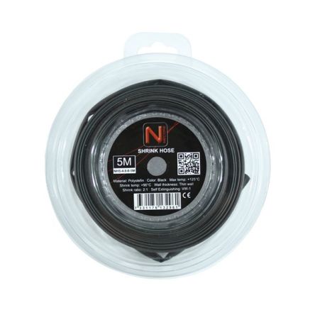 NEMIQ Heat Shrink Tube, Black 4.8mm Sleeve Dia. x 5m Length 2:1 Ratio, NHS Series [NHS-4.8-0-5M]; 433-103