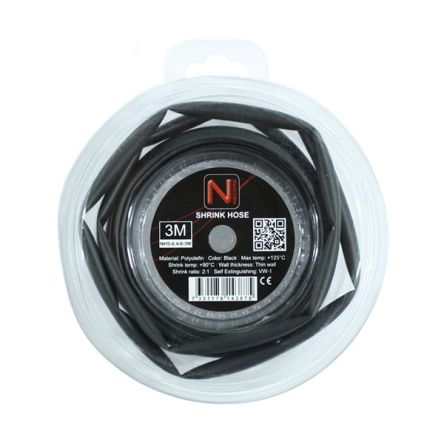 NEMIQ Heat Shrink Tube, Black 6.5mm Sleeve Dia. x 3m Length 2:1 Ratio, NHS Series [NHS-6.4-0-3M]; 433-105