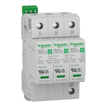 Schneider Electric 3 Phase Surge Arrester, 75kA, 3000V (Volts), Clip-On Mount [M9L53480]; 438-762