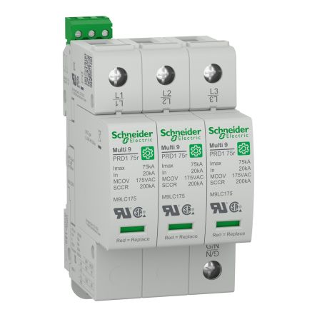 Schneider Electric 3 Phase Surge Arrester, 75kA, 1200V (Volts), Clip-On Mount [M9L13208]; 438-788