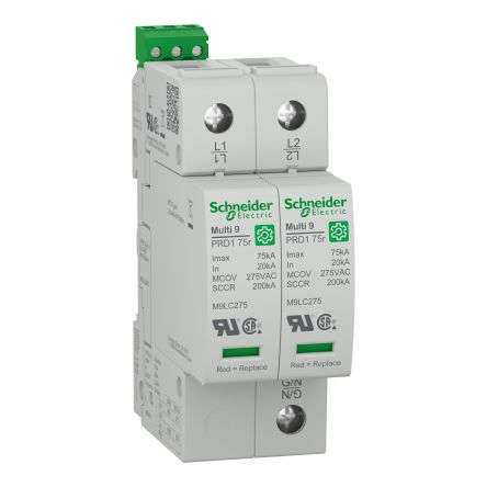 Schneider Electric 2 Phase Surge Arrester, 75kA, 1800V (Volts), Clip-On Mount [M9L22480]; 438-863