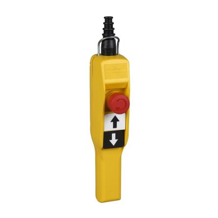 Schneider Electric Push-In Push Button Control Station - 1NC + 2 NO, Polypropylene, 3 Cutouts, Red, Down Arrow, [XACA2013TQ]; 438-968