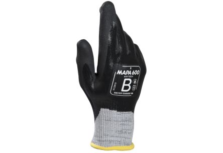 Mapa KryTech 600 Black, Grey Nitrile Abrasion Resistant, Cut Resistant, General Purpose, Puncture Resistant, Tear [34600037]; 440-303