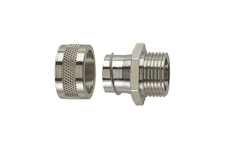 HellermannTyton Fixed External Thread Fitting, Conduit Fitting, 32mm Nominal Size, M32, Nickel Plated Brass, Metal IP54 [166-31006]; 440-777