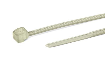 HellermannTyton Cable Tie, 100mm x 2.5 mm, White Nylon, Pk-100 [118-00079]; 440-797