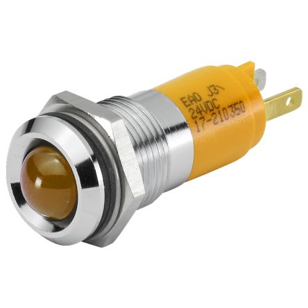 EAO 17-2A Series Yellow Panel Mount Indicator, 24, 14 Mounting Hole Size, Plug-In Termination, IP40, IP65 [17-2A0352]; 442-818