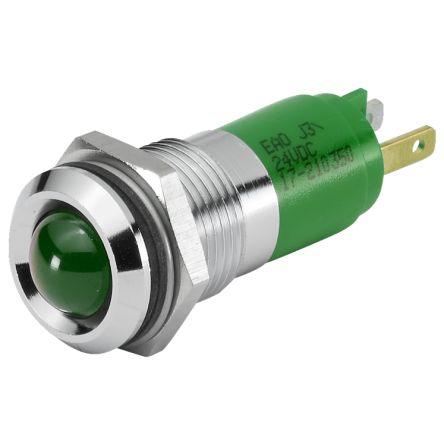 EAO 17-2A Series Green Panel Mount Indicator, 24, 14 Mounting Hole Size, Plug-In Termination, IP40, IP65 [17-2A0355]; 442-819