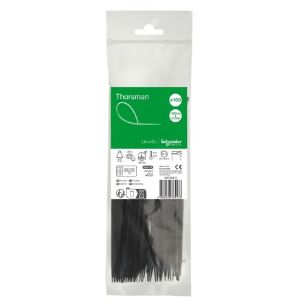 Schneider Electric Cable Tie, , 200mm x 2.5 mm, Black Nylon, Pk-1 [IMT46410]; 446-871