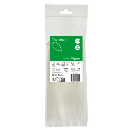Schneider Electric Cable Tie, , 200mm x 3.6 mm, Clear Nylon, Pk-1 [IMT46413]; 446-873