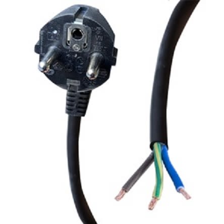 RS PRO Straight Unterminated Right Angle CEE 7 Plug Power Cord, 2m [0]; 447-013
