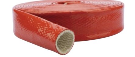 RS PRO Braided Silicone Coated Fibreglass Red Fire Sleeve, 63mm Diameter, 15m Length [0]; 457-321