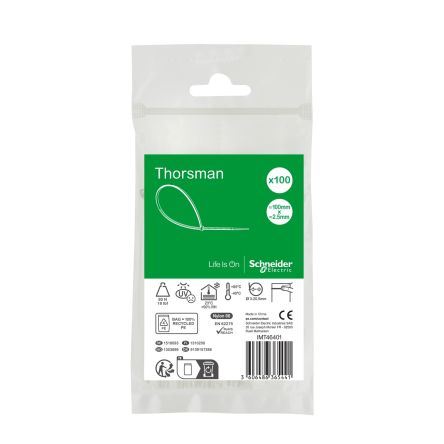 Schneider Electric Cable Tie, , 100mm x 2.5 mm, Clear Nylon, Pk-1 [IMT46401]; 458-801