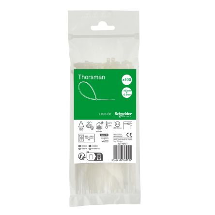 Schneider Electric Cable Tie, , 160mm x 2.5 mm, Clear Nylon, Pk-1 [IMT46407]; 458-804
