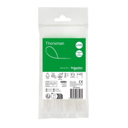 Schneider Electric Cable Tie, , 120mm x 2.5 mm, Clear Nylon, Pk-1 [IMT46403]; 458-854