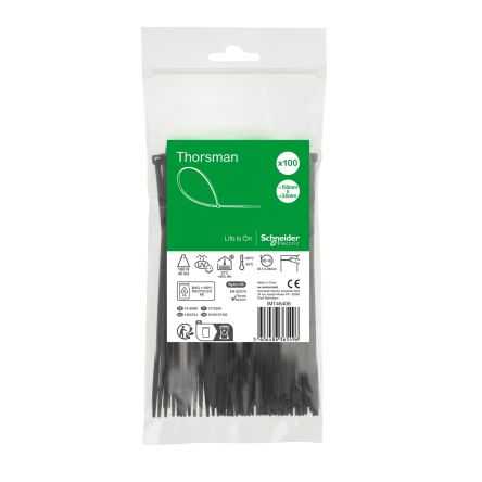 Schneider Electric Cable Tie, , 150mm x 3.6 mm, Black Nylon, Pk-1 [IMT46406]; 458-855