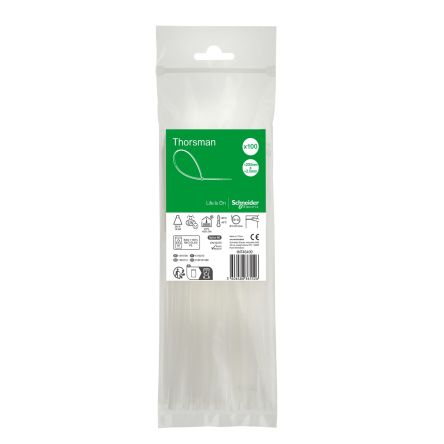 Schneider Electric Cable Tie, , 200mm x 2.5 mm, Clear Nylon, Pk-1 [IMT46409]; 458-857